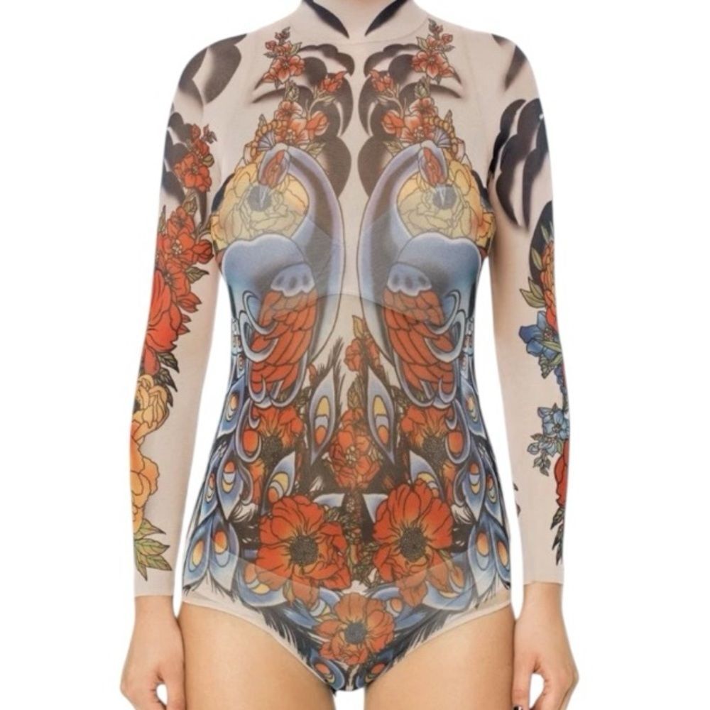 Dirrtytown ROYAL PEACOCKS Tattoo Bodysuit Size Medium NWT 📦